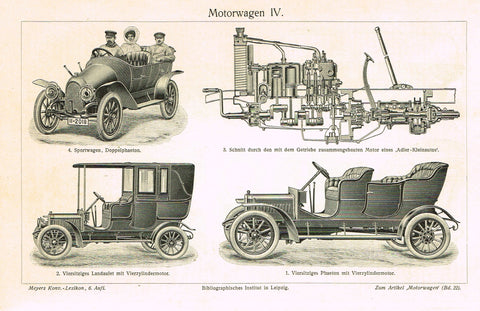 Myers Lexicon Print - "MOTORWAGEN IV (AUTOMOBILE)" - Lithograph - 1913