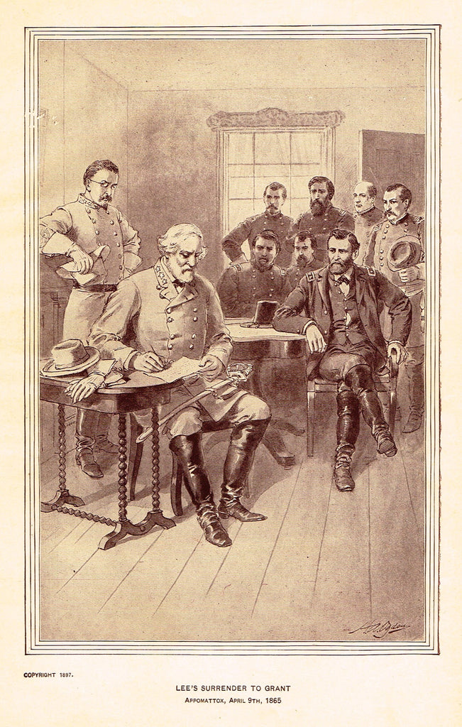 Military Print - "LEE'S SURRENDER TO GRANT, 1865" - Tinted Lithograph - 1897