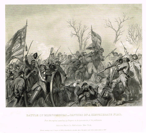 Military Print - "BATTLE OF MURFRESBORO - CAPTURE OF A CONFEDERATE FLAG" - Steel Engraving - c1870