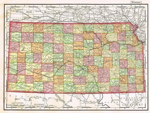 Rand-McNally's Atlas Map - "KANSAS" - Chromo Lithogrpah - 1895