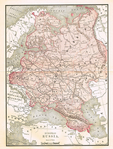 Rand-McNally's Atlas Map - "EUROPIAN RUSSIA" - Chromo Lithograph - 1895