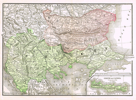 Rand-McNally's System Map - "CRETE or CANDIA" - Chromo Lithogrpah - 1895