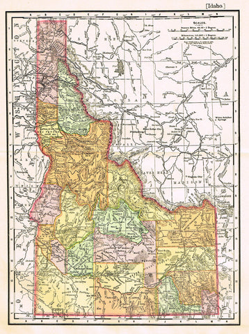 Rand-McNally's Atlas Map - "IDAHO" - Chromo Lithograph - 1895