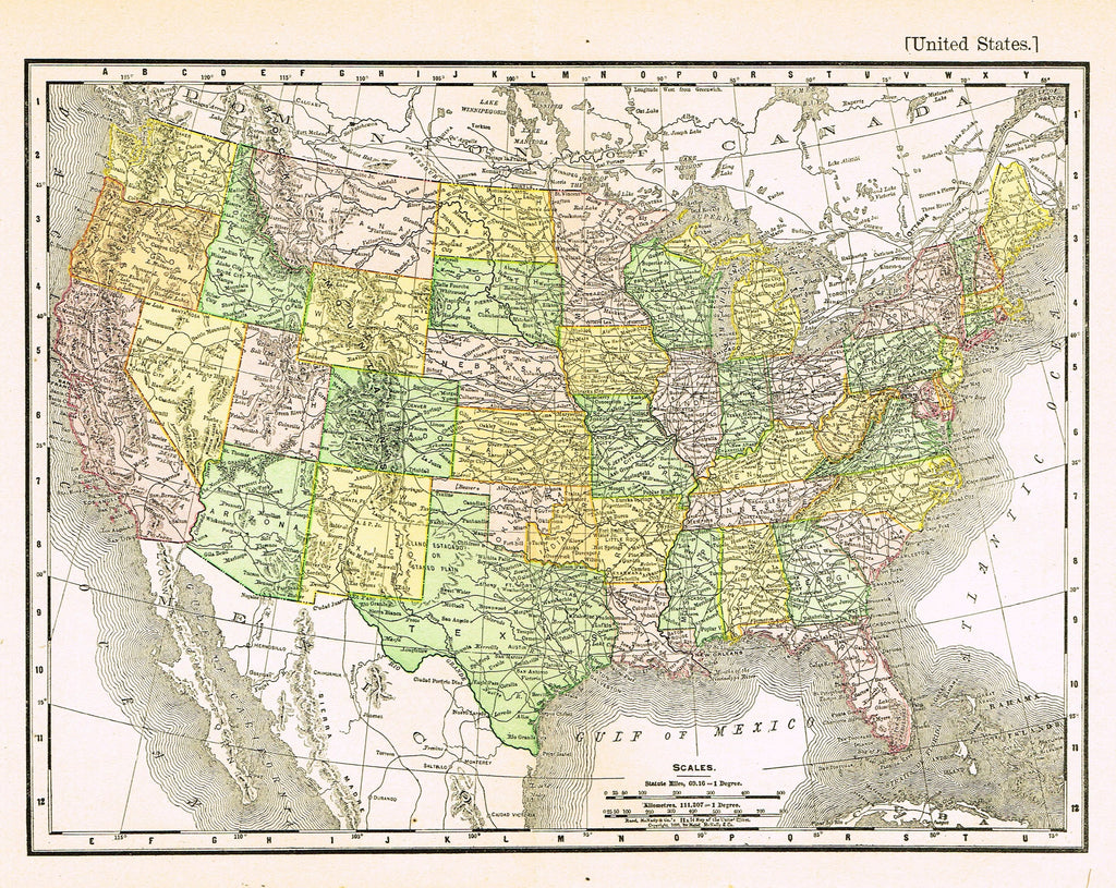 Rand-McNally's Atlas Map - "UNITED STATES" - Chromo Lithogrpah - 1895