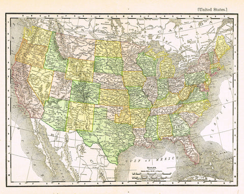 Rand-McNally's Atlas Map - "UNITED STATES" - Chromo Lithogrpah - 1895