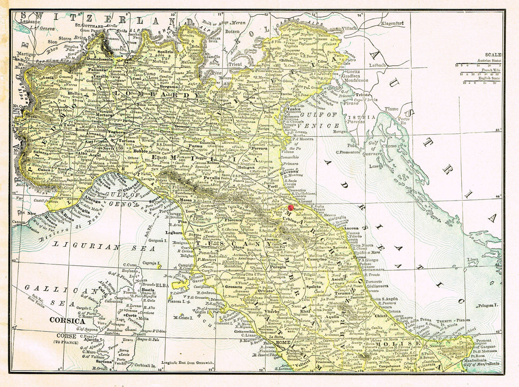 Rand-McNally's Atlas Map - "SWITZERLAND" - Chromo Lithogrpah - 1895