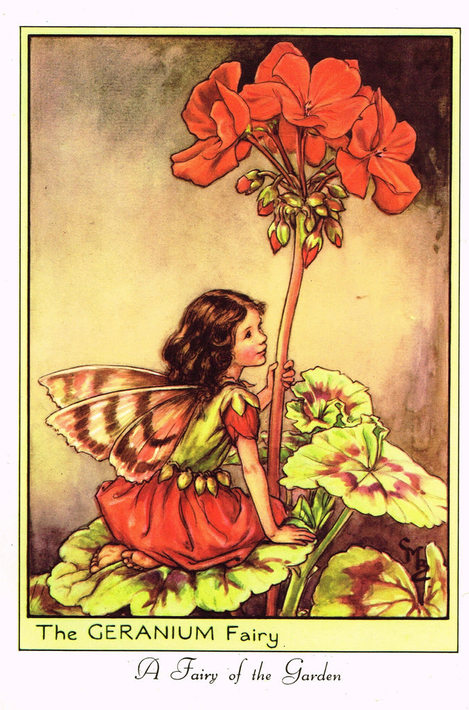 Cicely Barker's Fairy Print - "THE GERANIUM FAIRY" - LARGE Children's Lithogrpah - c1955