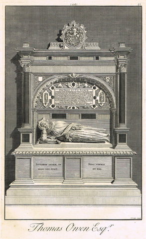 Dart's Westminster Abbey Tomb - "THOMAS OWEN, ESQ." - Copper Engraving - 1723