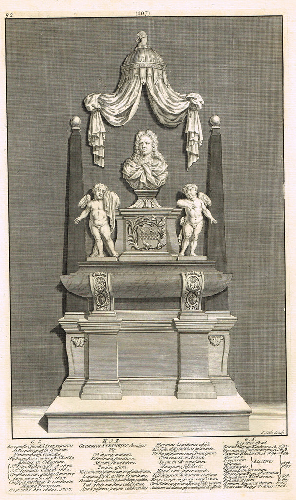 Dart's Westminster Abbey Tomb - "GEORGIUS STEPNEJUS" - Copper Engraving - 1723
