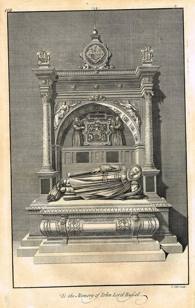 Dart's Westminster Abbey Tomb - "JOHN LORD RUSSEL" - Copper Engraving - 1723