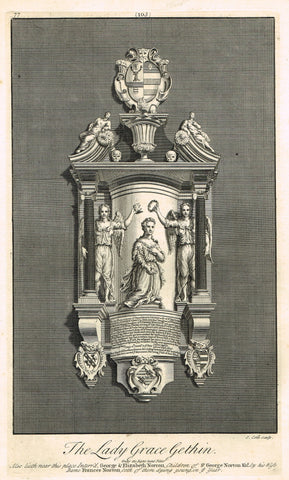 Dart's Westminster Abbey Tomb - "THE LADY GRACE GETHIN" - Copper Engraving - 1723