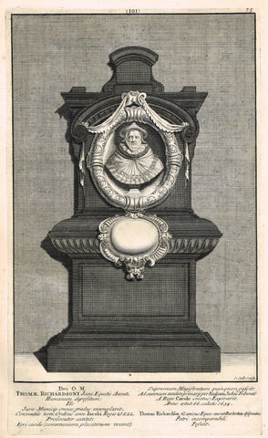 Dart's Westminster Abbey Tomb - "THOMAS RICHARDSON" - Copper Engraving - 1723