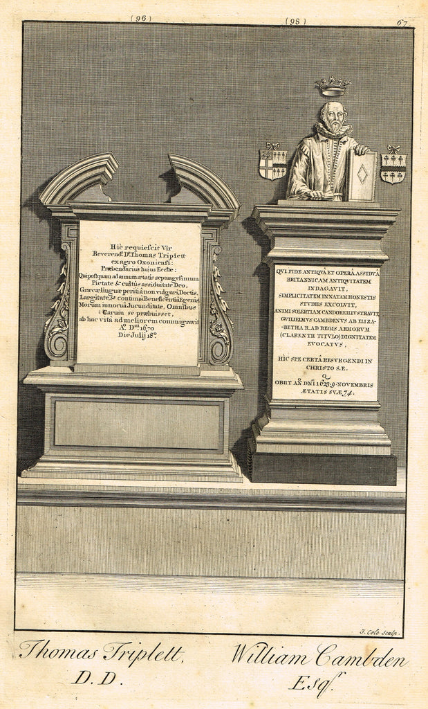 Dart's Westminster Abbey Tomb - "THOMAS TRIPLETT & WILLIAM CAMBDEN" - Copper Engraving - 1723