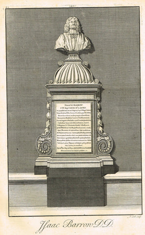 Dart's Westminster Abbey Tomb - "ISAAC BARRON, D.D." - Copper Engraving - 1723