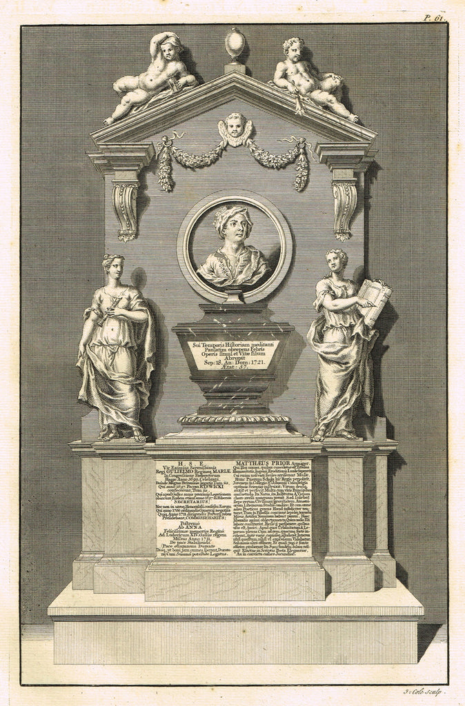 Dart's Westminster Abbey Tomb - "MATTHAEUS PRIOR" - Copper Engraving - 1723