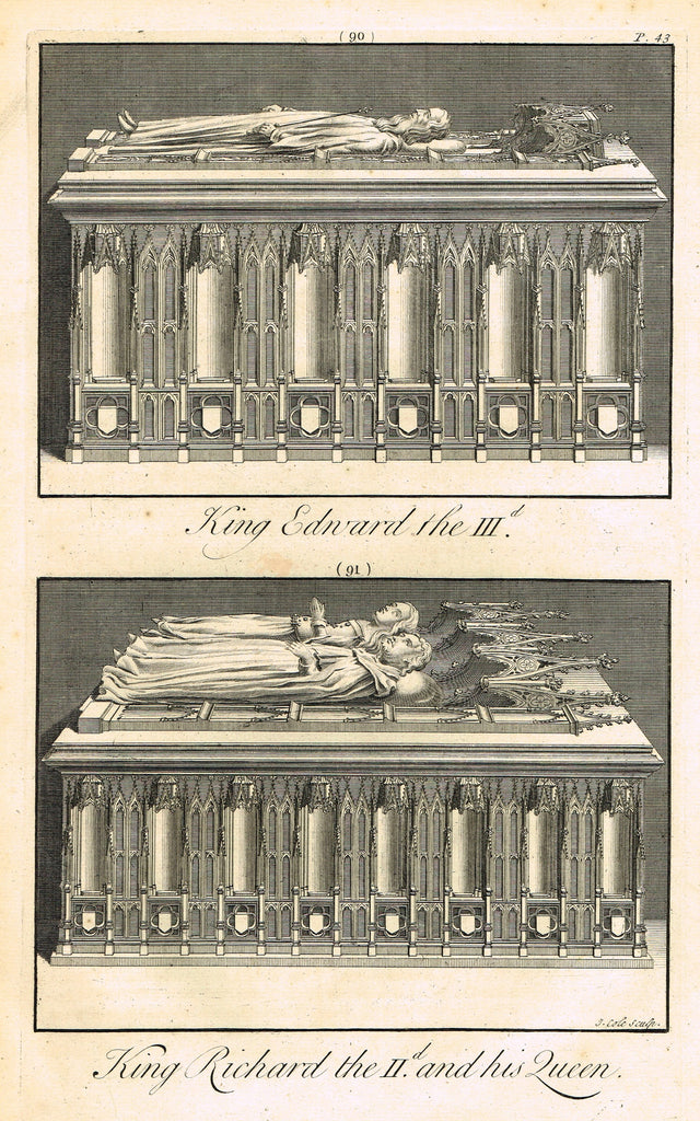 Dart's Tomb - KING EDWARD III & KING RICHARD II & QUEEN - Copper Engraving - 1723