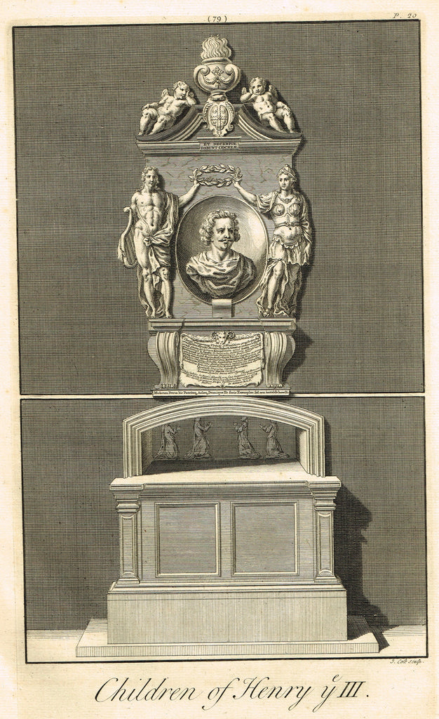 Dart's Westminster Abbey Tomb - "CHILDREN OF HENRY III" - Copper Engraving - 1723