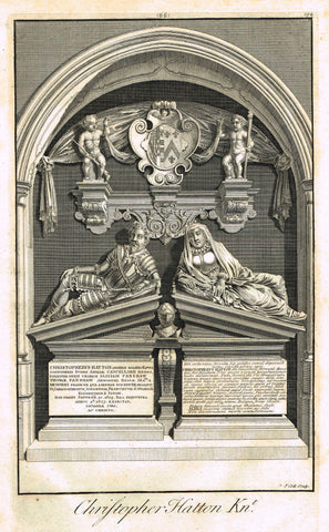 Dart's Westminster Abbey Tomb - "CHRISTOPHER HATTON" - Copper Engraving - 1723