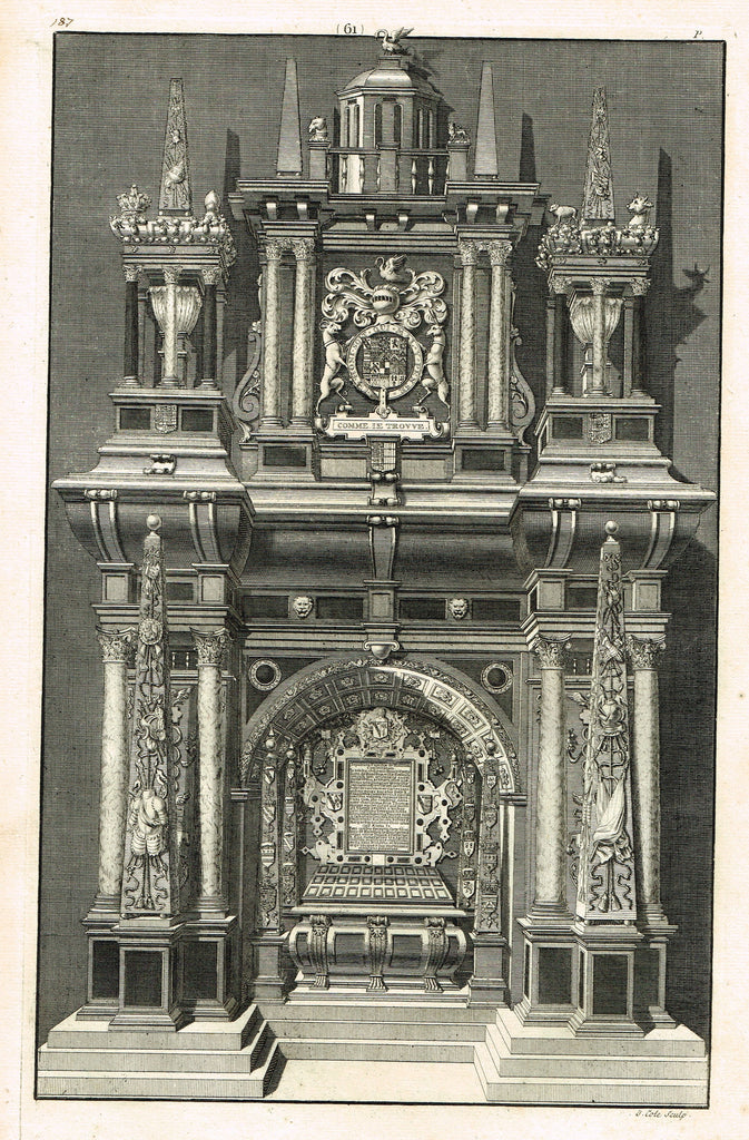 Dart's Westminster Abbey Tomb - "HENRY CAREY" - Copper Engraving - 1723