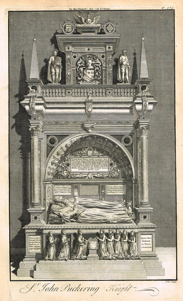 Dart's Westminster Abbey Tomb - "SIR JOHN PUCKERING, KNIGHT" - Copper Engraving - 1723