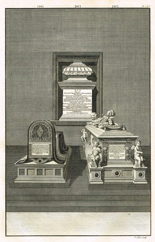 Dart's Westminster Abbey Tomb - "SOPHIA & MARIA DAUGHTERS OF EDWARD V" - Copper Engraving - 1723