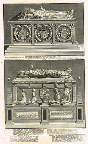 Dart's Westminster Abbey Tomb - "MARGARET OF RICHMOND" - Copper Engraving - 1723