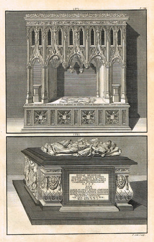 Dart's Westminster Abbey Tomb - "WILLIAM OF DUDLEY & GEORGE VILLARS" - Copper Engraving - 1723