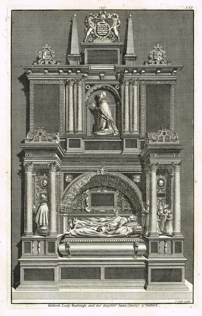 Dart's Westminster Abbey Tomb - "MILDRED LADY BURLEIGH & DAUGHTER" - Copper Engraving - 1723