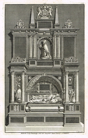 Dart's Westminster Abbey Tomb - "MILDRED LADY BURLEIGH & DAUGHTER" - Copper Engraving - 1723