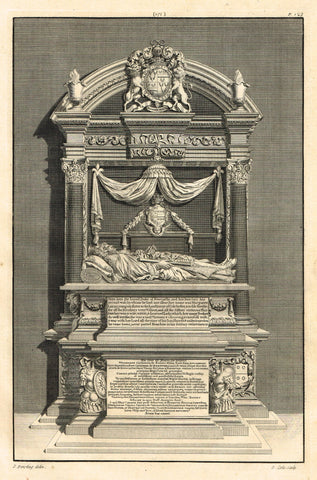 Dart's Westminster Abbey Tomb - "DUKE OF NEWCASTLE" - Copper Engraving - 1723