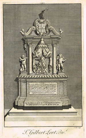 Dart's Westminster Abbey Tomb - "SIR THOMAS HESKETT" - Copper Engraving - 1723