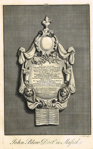 Dart's Westminster Abbey Tomb - "JOHN BLOW, DOCTOR IN MUSIC" - Copper Engraving - 1723