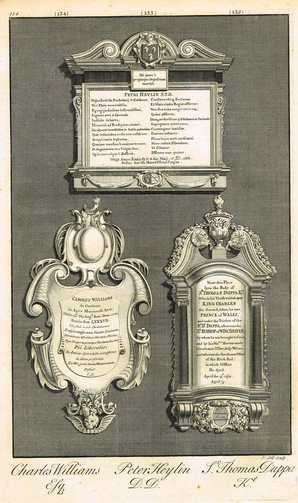 Dart's Tomb - CHARLES WILLIAMS, PETER HEYLIN & THOMAS DUPPA - Engraving - 1723
