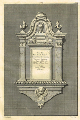 Dart's Westminster Abbey Tomb - "ROBERT LORD CONSTABLE" - Copper Engraving - 1723