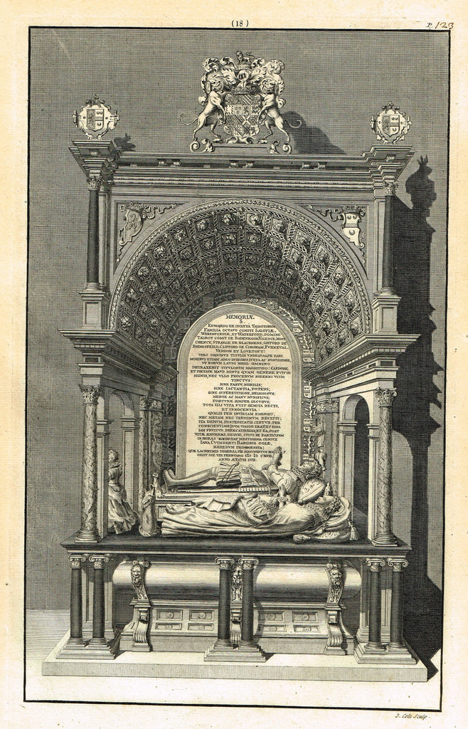 Dart's Westminster Abbey Tomb - "EDWARD TALBOT, EARL" - Copper Engraving - 1723