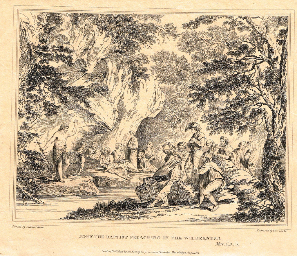Antique Print - JOHN THE BAPTIST PREACHING IN THE WILDERNESS  - Engraving - 1814