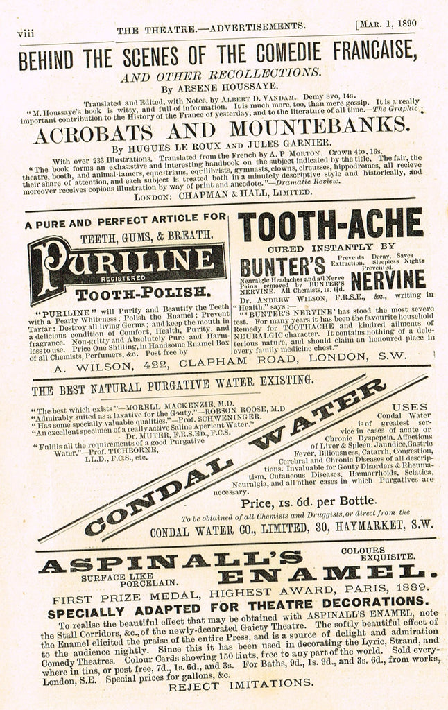 Antique Advertising Ephemera -  "CONDAL WATER" - Lithograph - 1875-94