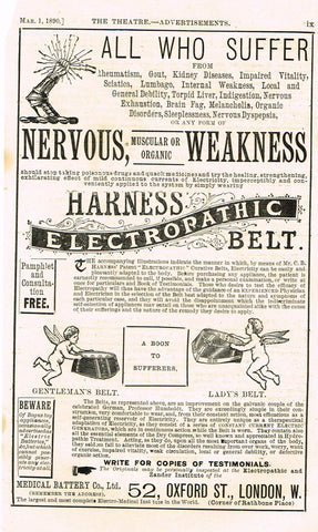 Antique Advertising Ephemera -  "HARNESS ELECTROPATHIC BELT" - Lithograph - 1875-94