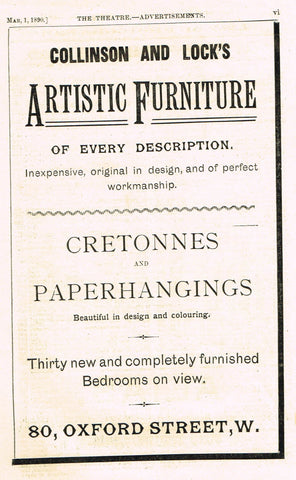 Antique Advertising Ephemera -  "COLLINSON & LOCK'S ARTISTIC FURNITURE" - Lithograph - 1875-94