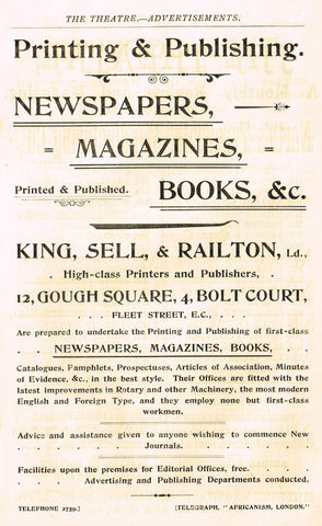 Antique Advertising Ephemera -  "KING, SELL & RAILTON PRINTERS" - Lithograph - 1875-94