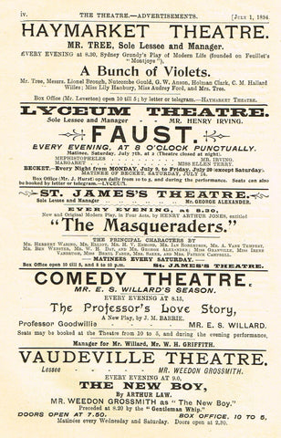 Antique Advertising Ephemera -  "THEATRE PERFORMANCE ADS" - Lithograph - 1875-94