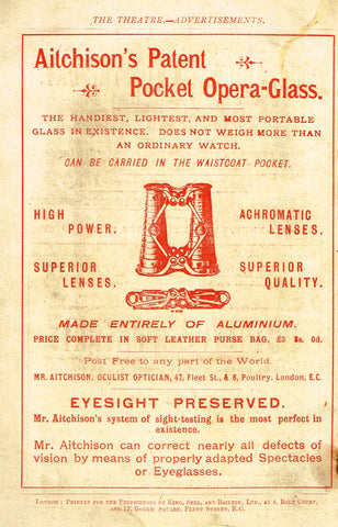 Antique Advertising Ephemera -  "AITCHISON'S POCKET OPERA GLASS" - Lithograph - 1875-94