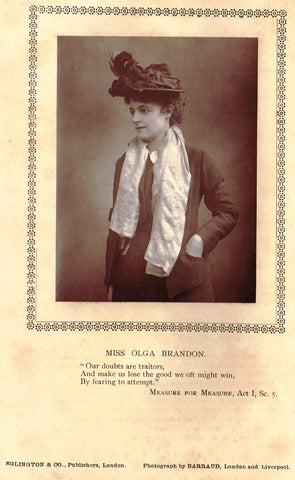 Antique Theatre Photographs -  "MISS OLGA BRANDON" - Black & White Photos - 1875-94