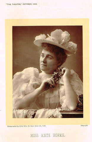 Antique Theatre Photographs -  "MISS KATE RORKE" - Black & White Photos - 1875-94