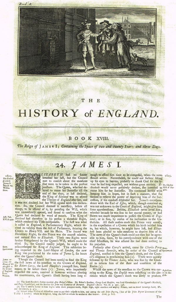 Rapin's History of England "THE REIGN OF JAMES I" - Copper Engraving - 1743
