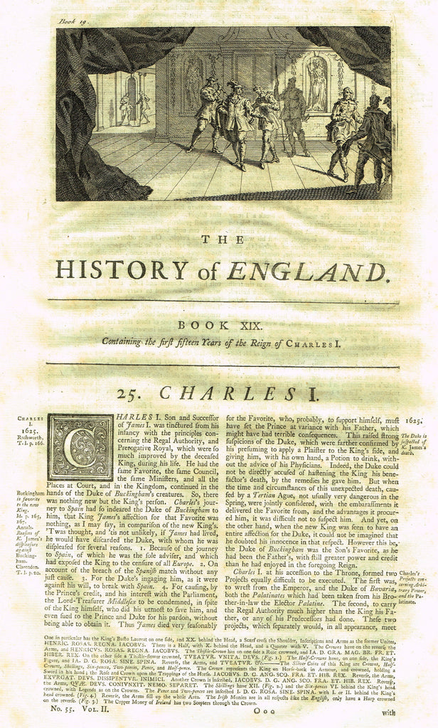 Rapin's History of England "THE REIGN OF CHARLES I - Ist 15 Years" - Copper Engraving - 1743