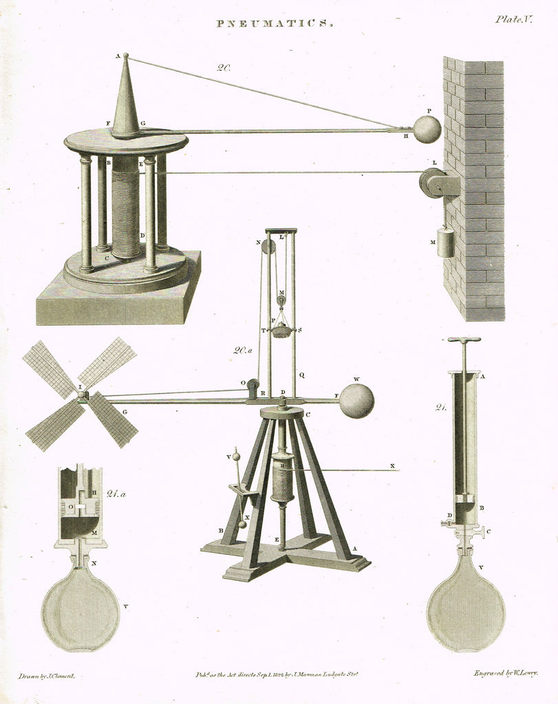 Rees's Cyclopaedia Pneumatics - "WINDMILL - Plate V" - Steel Engraving - 1819