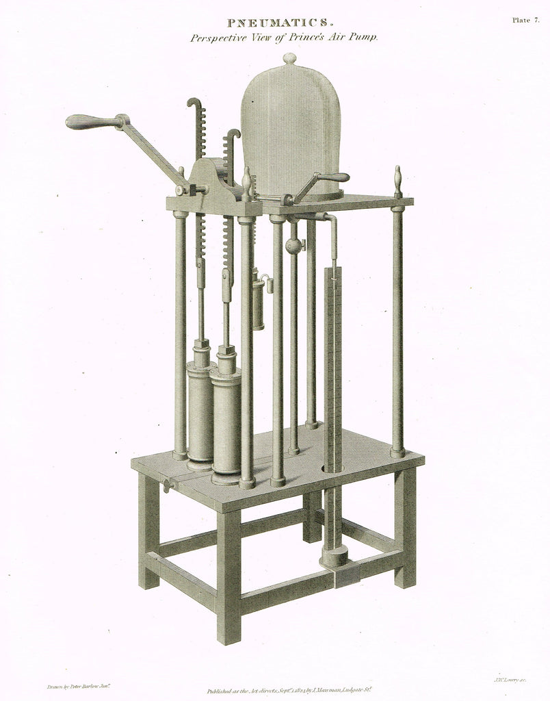 Rees's Cyclopaedia Pneumatics - "PRINCE'S AIR PUMP - Plate 7" - Steel Engraving - 1819