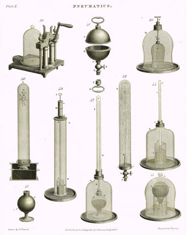 Rees's Cyclopaedia Pneumatics - "GLASS DOMES - Plate X" - Steel Engraving - 1819