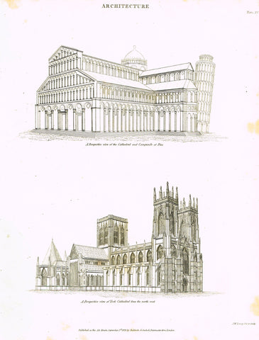 Rees's Cyclopaedia - PERSPECTIVE OF CATHEDRAL AT PISA - Engraving - 1819